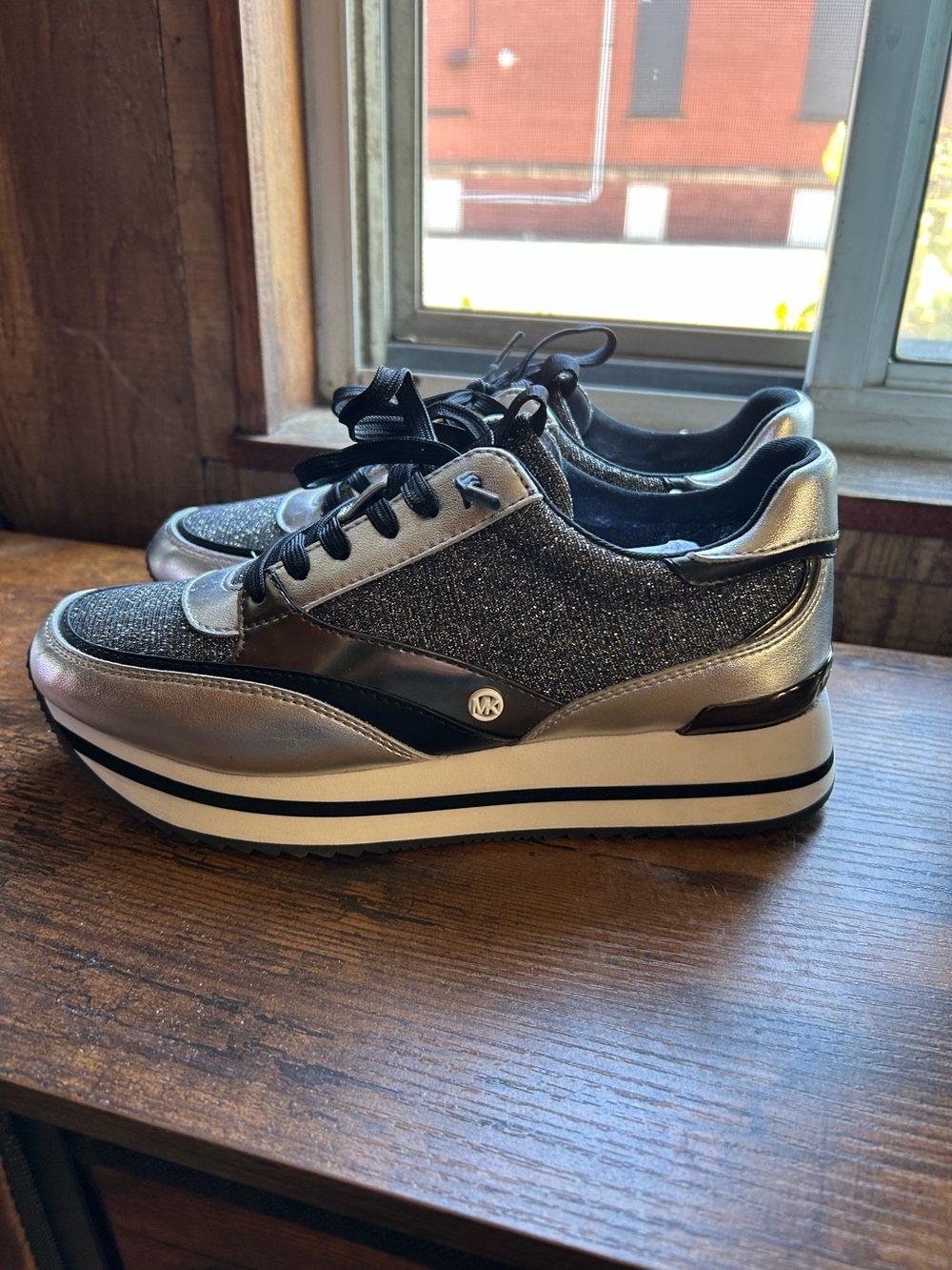 Michael Kors Metallic Silver & Black Platform Sneakers for Women